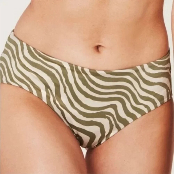 Andie Swim The Hipster Bottom Bias Stripe Olive Eco Nylon Size Large - Picture 1 of 7